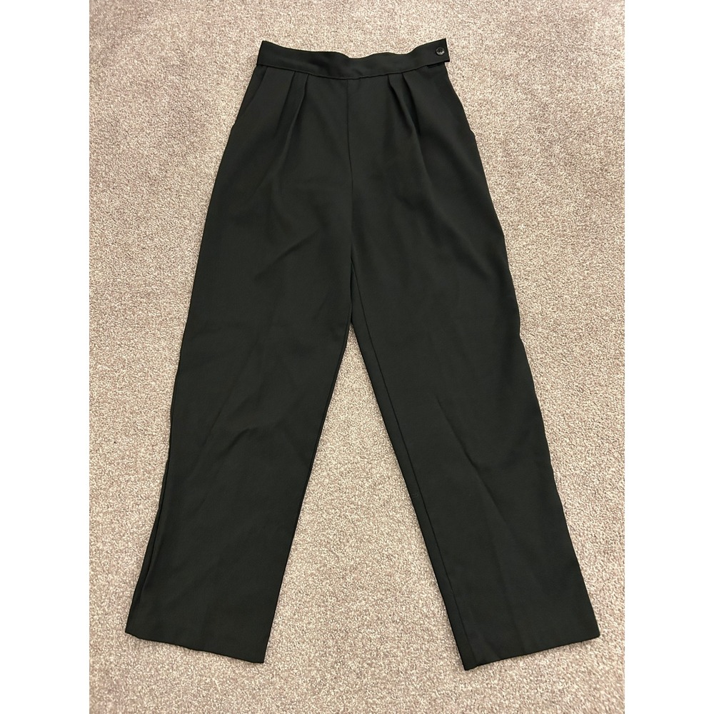 Vintage Pleated Trousers Women 10 Petite Black Excellent High Waist Straight Leg